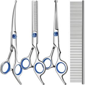 Professional 4 In 1 Dog  Cat Grooming Scissors Kit With Safety Round Tips,Sharp (Option: CLEAR)