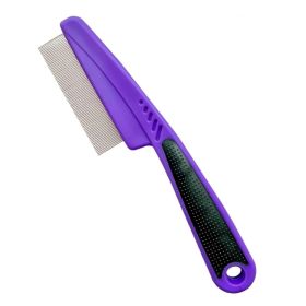 Comb With Rubber Handle, Flea And Tick Combs For Dogs Cats, Fine Tooth Dog Comb For Grooming (Option: Purple)