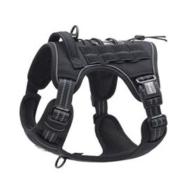 Tactical Dog Harness for Small Medium Dogs No Pull Adjustable Pet Harness Reflective K9 Working Training Easy Control Pet Vest Military Service D (Color: black, size: XL(Neck)