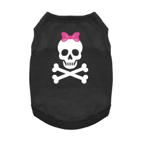 Pirate Skull with Pink Bow Dog Shirt (Color: Jet Black, size: medium)